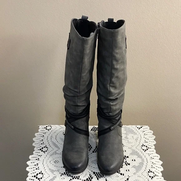 Gray Rieker Knee-High Women's Boots - Picture 5 of 11